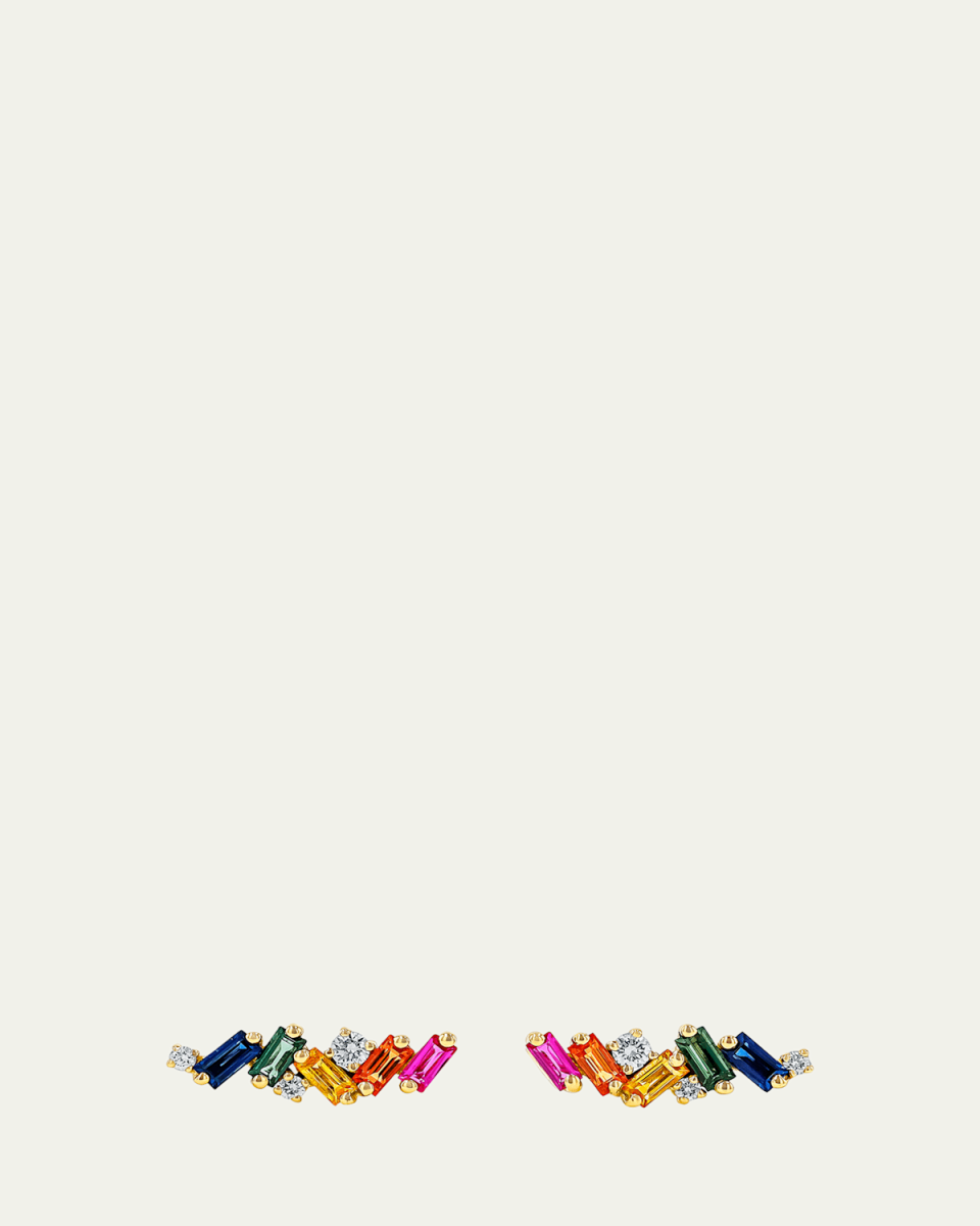 Diamond and Rainbow Sapphire ZigZag Earrings